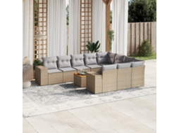 Vidaxl 11 Pcs Conjunto Sofás de Jardim C/ Almofadões Vime Pe Bege