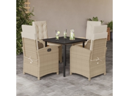 Vidaxl 5 Pcs Conjunto De Jantar P/ Jardim Com Almofadões Vime Pe Bege