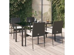 Vidaxl 5 Pcs Conjunto De Jantar P/ Jardim C/ Almofadões Vime Pe Preto