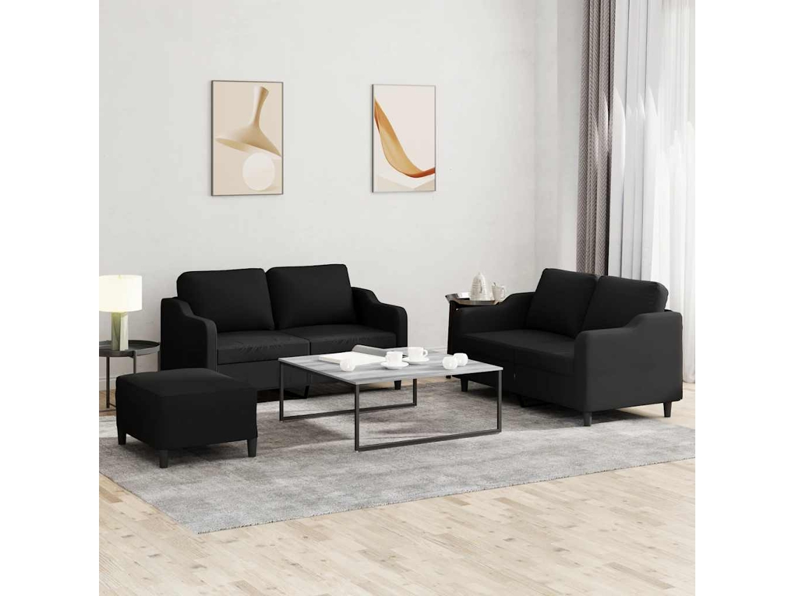 Vidaxl 3 Pcs Conjunto De Sofás Com Almofadões Tecido Preto