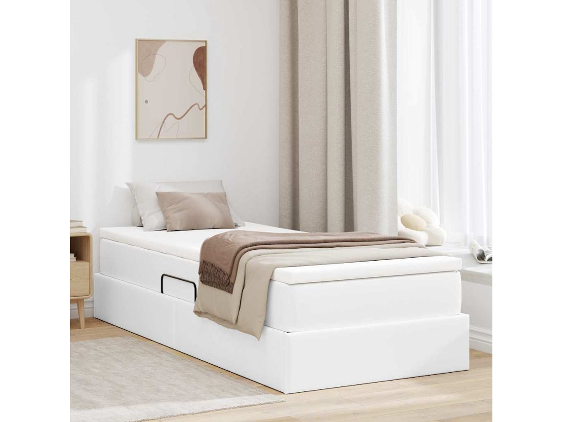Vidaxl Cama Com Arrumação E Colchão Com Colchão Branco 100 X 200 Cm
