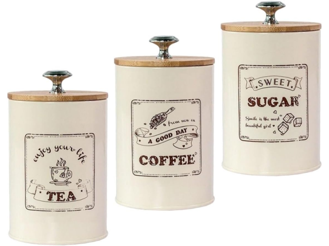 Conjunto De 3 Recipientes Herméticos Stobaza Para Chá, Café E Açúcar, Com Tampas, Elegante Estilo Retrô Em Ferro