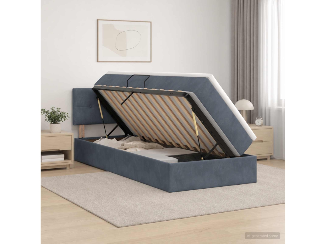 Vidaxl Cama De Armazenamento Led Com Colchão Cinzento-escuro