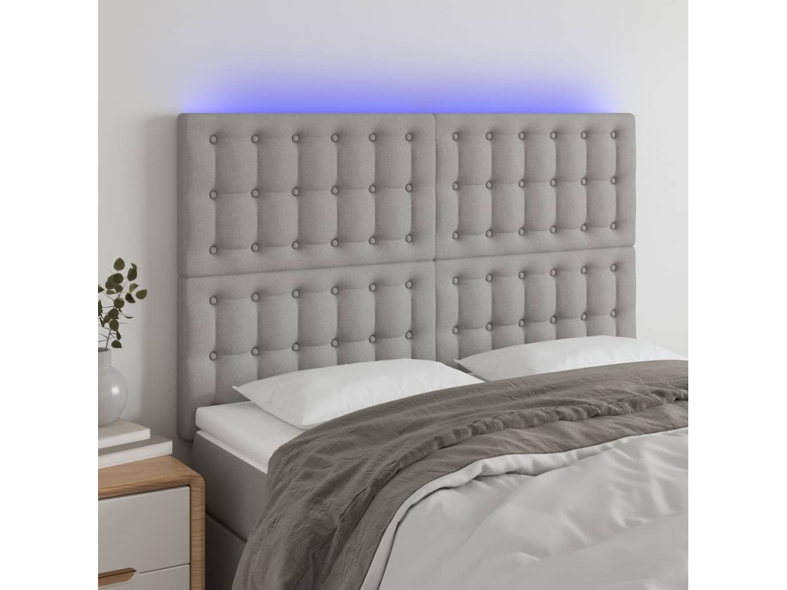Vidaxl Cabeceira Cama C/ Luzes Led Tecido 144x5x118/128cm Cinza-claro