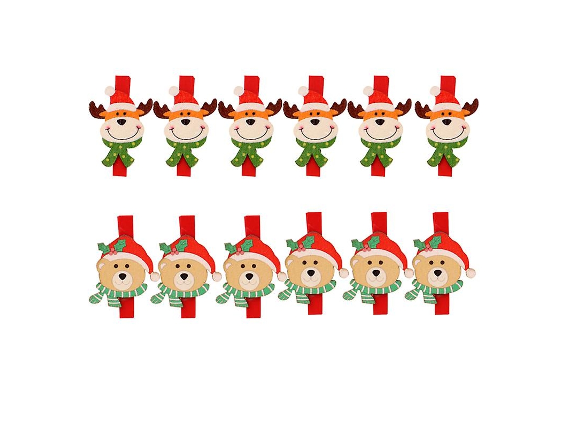 12Pcs Clipes de Madeira de Natal ALLINLESS