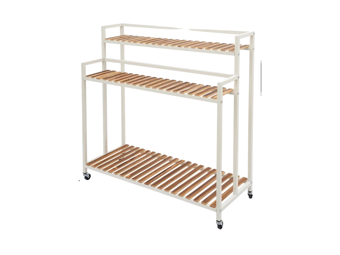 Suporte móvel para plantas de 3 níveis com rodas, OEM branco