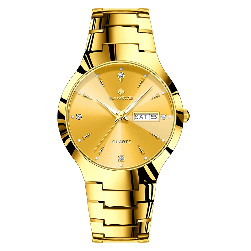 Relógio De Quartzo (dourado), Simples E Elegante, Com Exibição De Dia E Data, À Prova D'água.