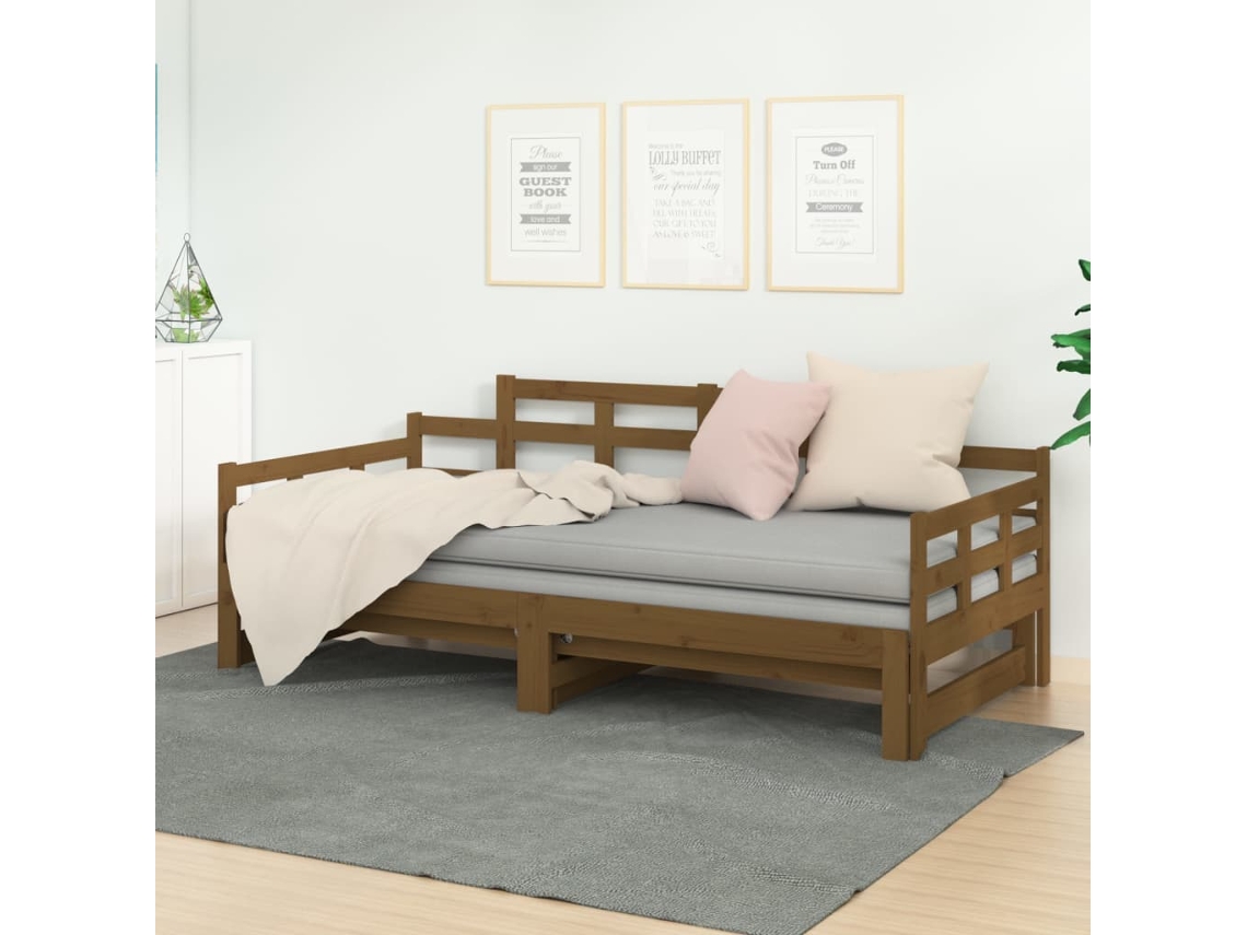 Vidaxl Estrutura Sofá-cama De Puxar Pinho Maciço Castanho 2x(90x190)cm