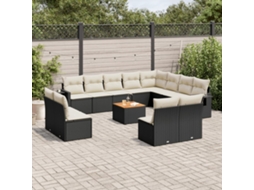 Vidaxl 13 Pcs Conjunto de Sofás de Jardim com Almofadões Vime Pe Preto