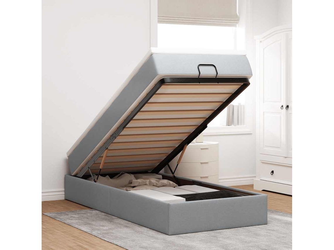 Vidaxl Estrutura Cama Otomana Colchão 100x200 Cm Tecido Cinzento Claro