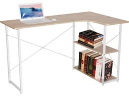 Secretária com Prateleiras MITSAI Odessa Castanho Claro e Branco (120x74x74 cm - Madeira e Metal)