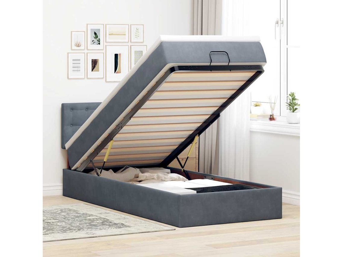Vidaxl Estrutura Cama Otomana Colchão 80x200 Cm Veludo Cinzento Escuro