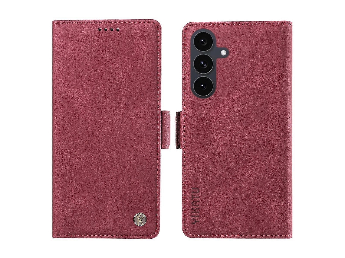 Capa De Couro Para Samsung Galaxy S25 Fe Yikatu Yk-005, Capa Tipo Carteira Com Sensação De Toque, Vinho Tinto