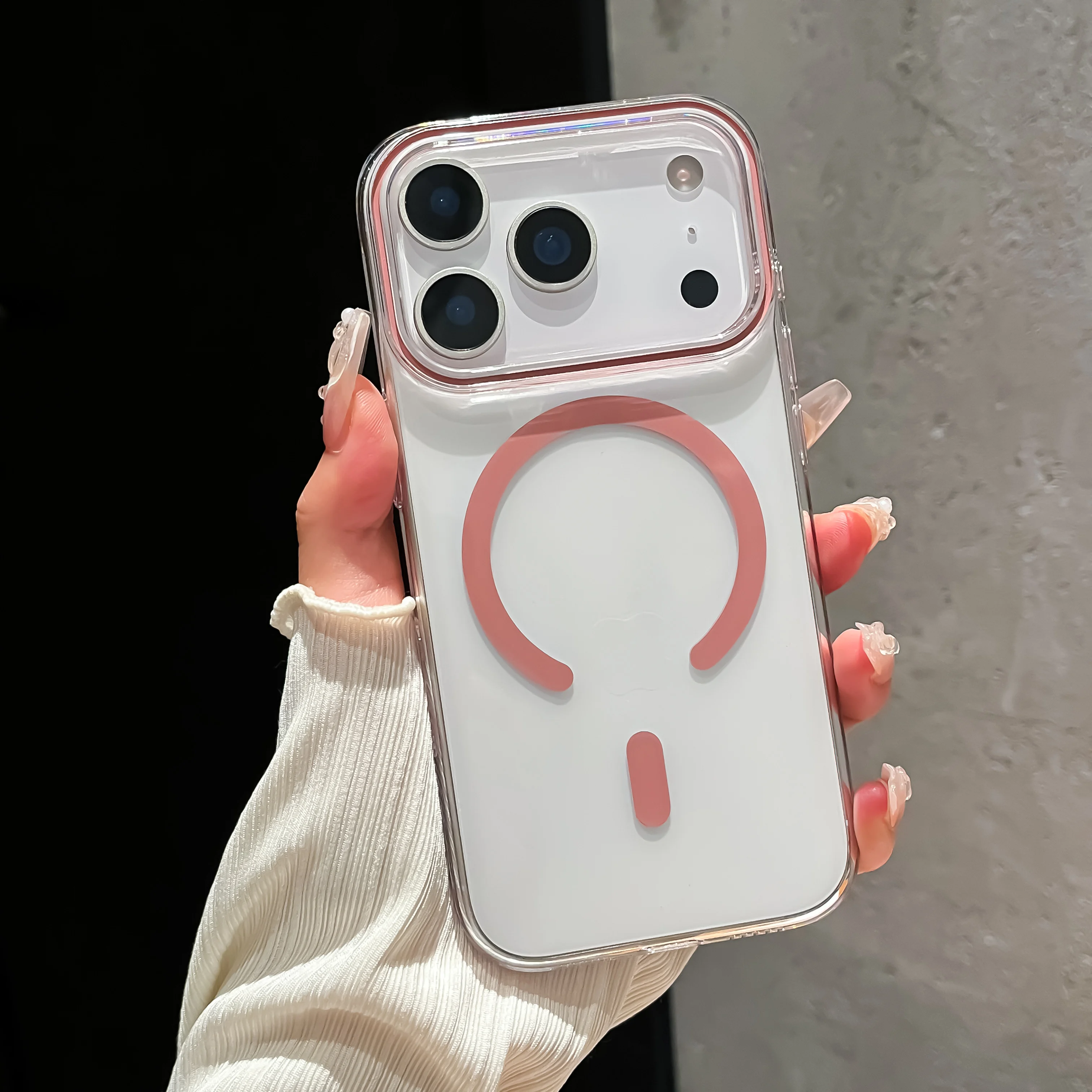 Capa Protetora Transparente E Resistente A Impactos Para Carregamento Sem Fio (iphone 14 Pro Max Rosa).
