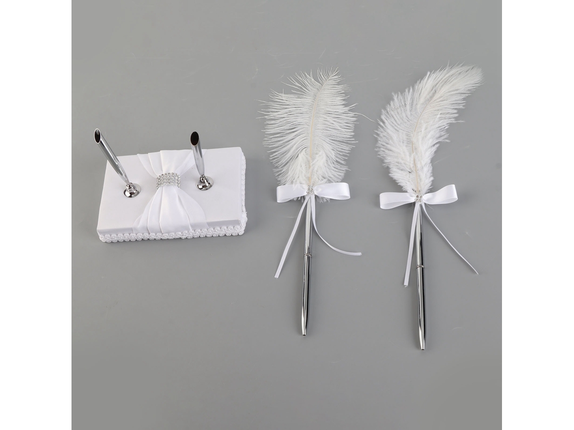 Conjunto de Canetas de Casamento com suporte e esferográfica em plástico branco | S/MARCA