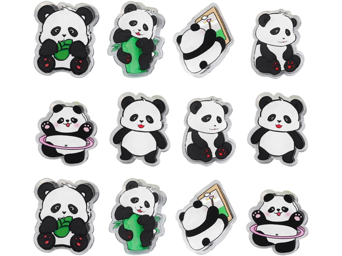 Conjunto de 12 clipes multiuso de acrílico Ipetboom com um adorável design de panda, ideais para bolsas de encontros e para uso fora da mesa.