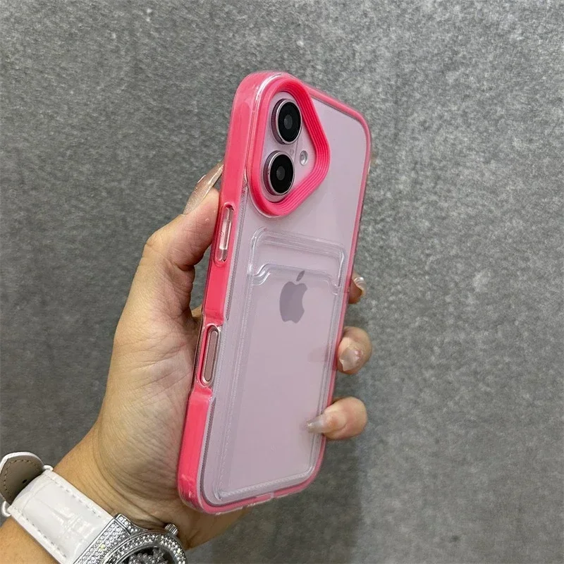 Capa Transparente Para Celular Com Porta-cartões E Moldura Resistente A Impactos (iphone 11 Pro Max Vermelho).