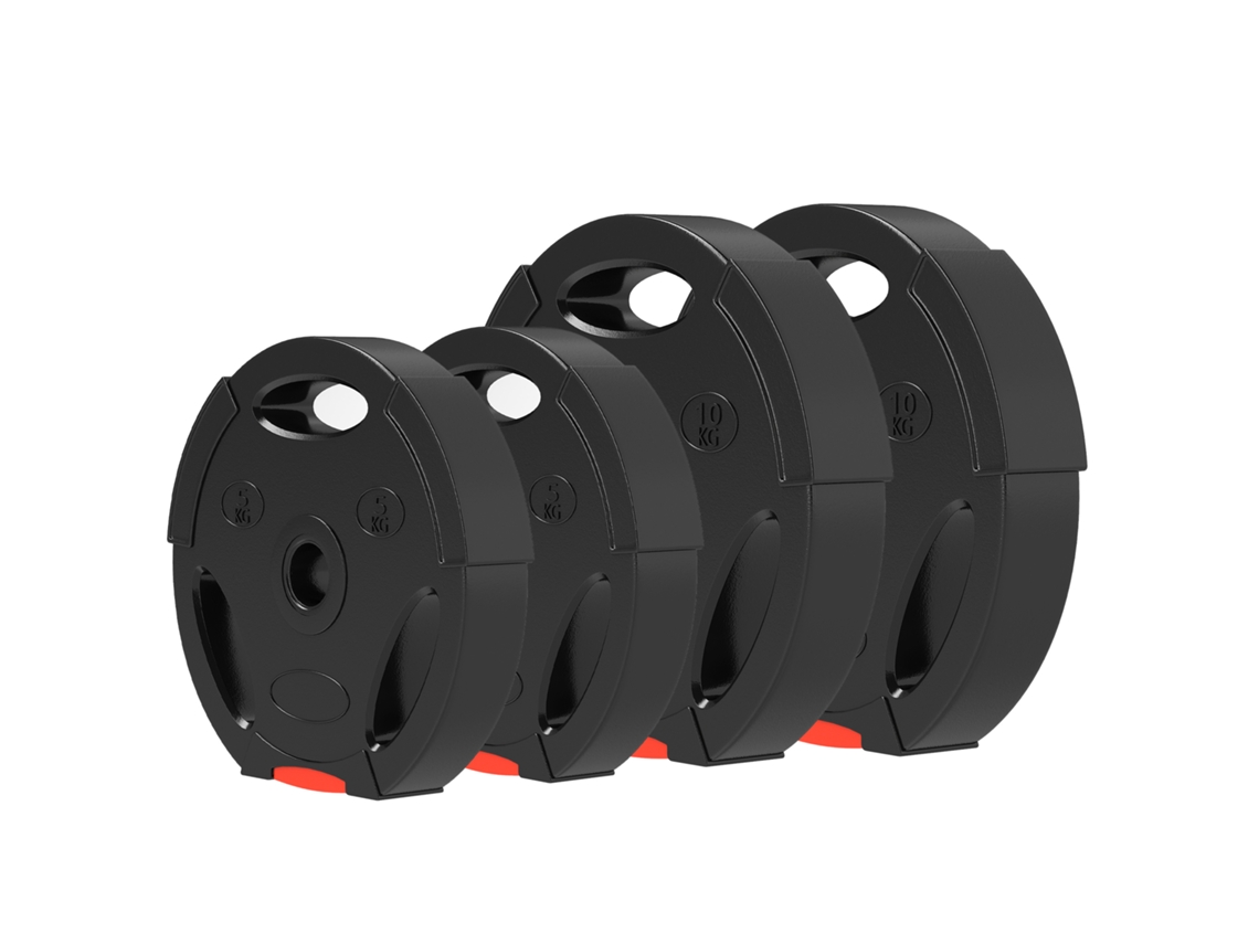 Placas de Peso 2x10kg + 2x5kg (para Treino de Força, Preto)