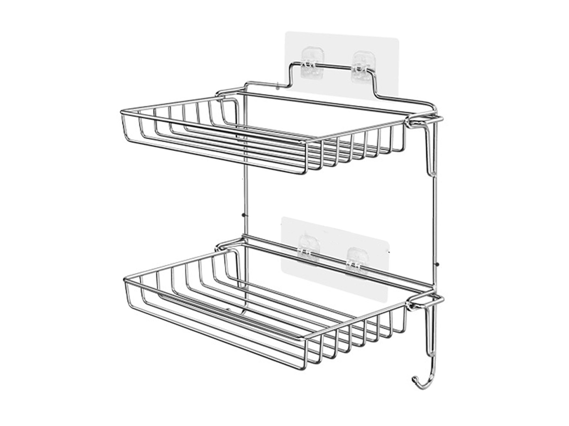 Rack de armazenamento dobrável, aço inox, 2 prateleiras, para banheiro e cozinha, parede montada | S/MARCA