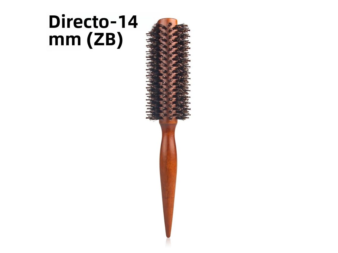 Pente Redondo com Cabo de Madeira, Padrão Diagonal para Cabelos Lisos, Cerdas de Javali, Pente Redondo para Cachos. MDUG (estilo B14mm)