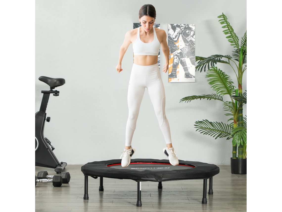 Trampolim de Fitness, Ø 102 Cm, Trampolim de Exercício, Pés Antiderrapantes, Estrutura em Aço, Capacidade de 100 Kg, Vermelho