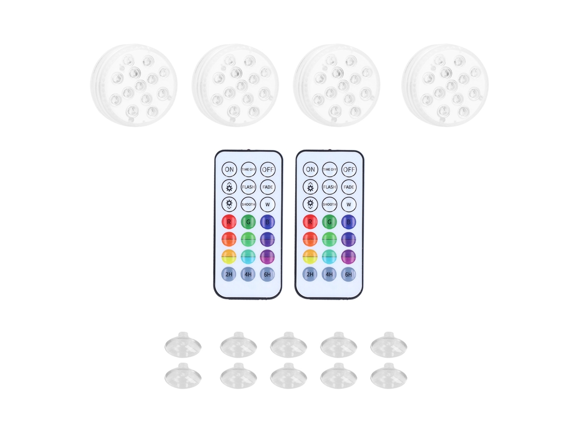 4pcs Lâmpada Subaquática LED IP68 RGB 16 Cores Controle Remoto Magnético | S/MARCA