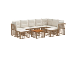 Vidaxl Conjunto de Sofás para Exterior 10 Pcs Natural e Branco Creme