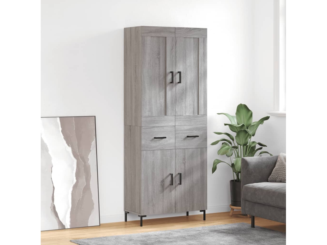 Vidaxl Armário Alto 69,5x34x180 Cm Derivados De Madeira Sonoma Cinza