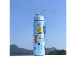Garrafa de Água Infantil , Capacidade de 750ml, Feita de Plástico Ecológico. MDUG (dinossauro Azul)