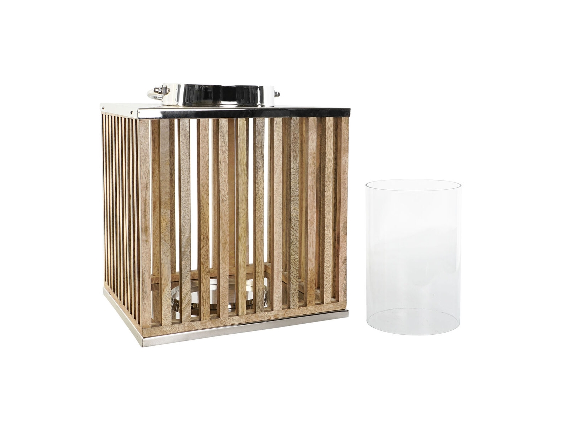Castiçais DKD HOME DECOR Castanho Prateado Natural Cristal Madeira de Mangueira 31x31x35 cm