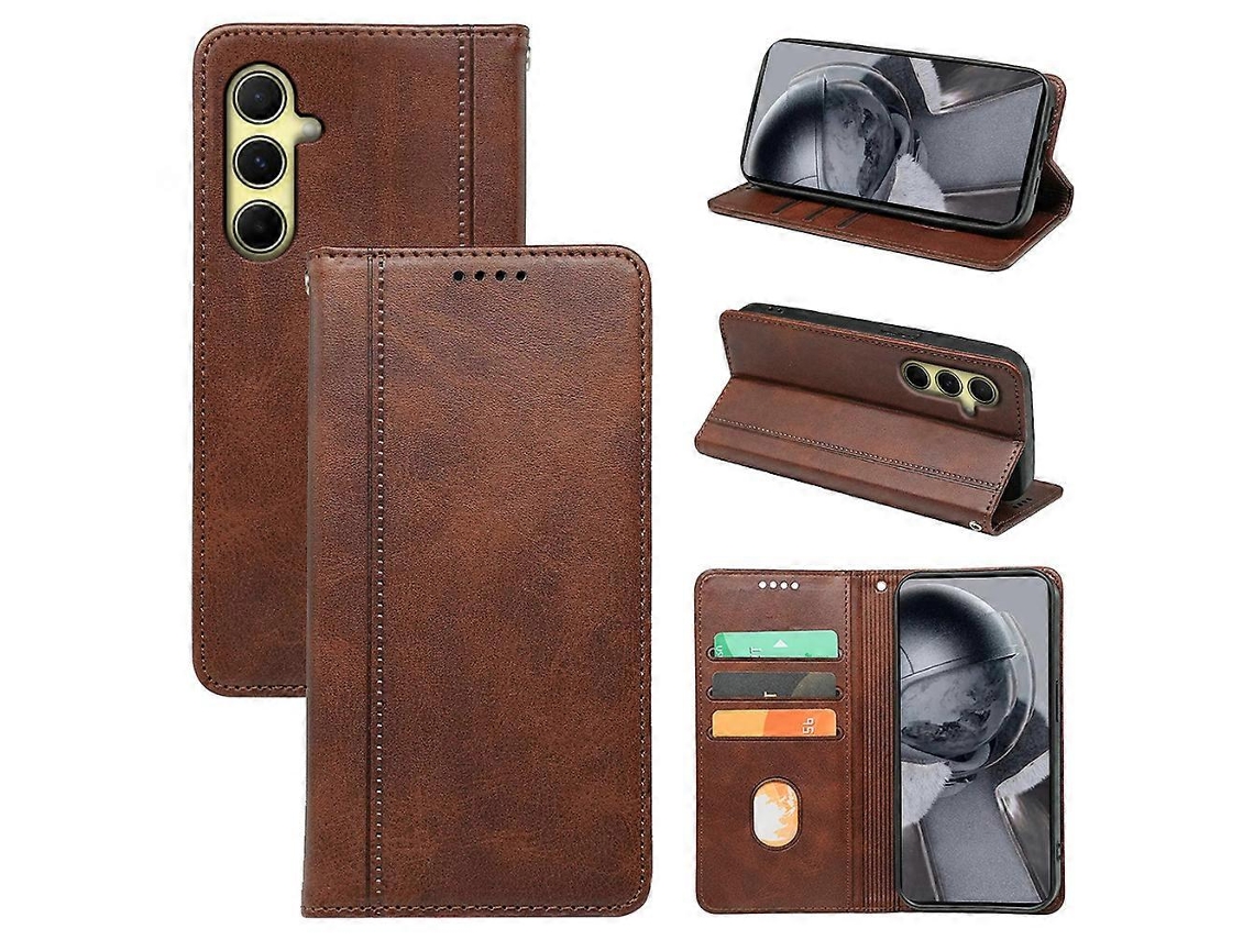 Compre Capa Carteira De Couro Para Samsung Galaxy A34 5g Com Textura De Bezerro Marrom