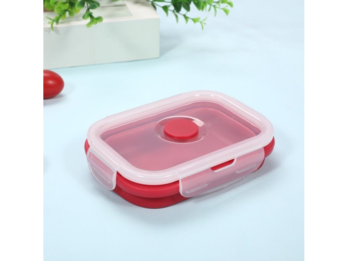 2026 2 Caixas de Silicone Dobráveis para Almoço com Tampa 350ml+350ml Vermelho Aptas para Micro ondas e Lava louças
