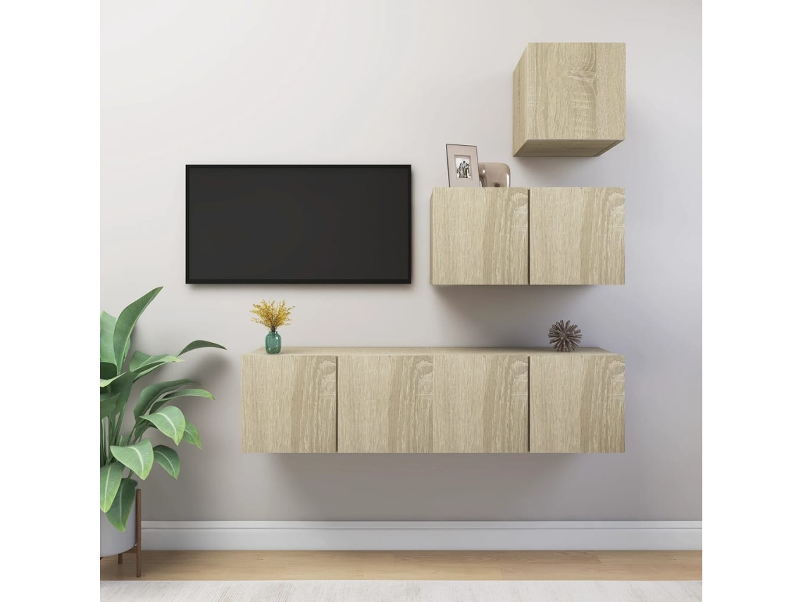 Vidaxl 4 Pcs Conjunto De Móveis De Tv Contraplacado Carvalho Sonoma