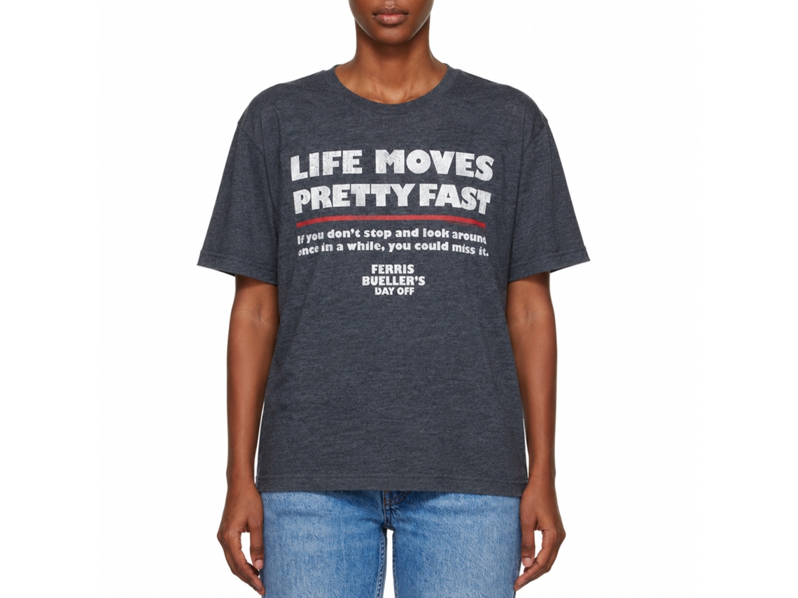 Rockinstone Ferris Bueller's Day Off Life Moves Fast Heather Navy Adult T-shirt Size:xxxl