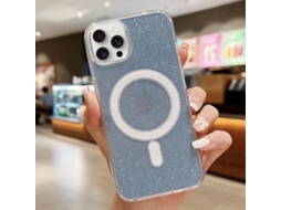 Capa Transparente Com Glitter Para Iphone 16 Pro Max - Acrílico - Magsafe - Azul