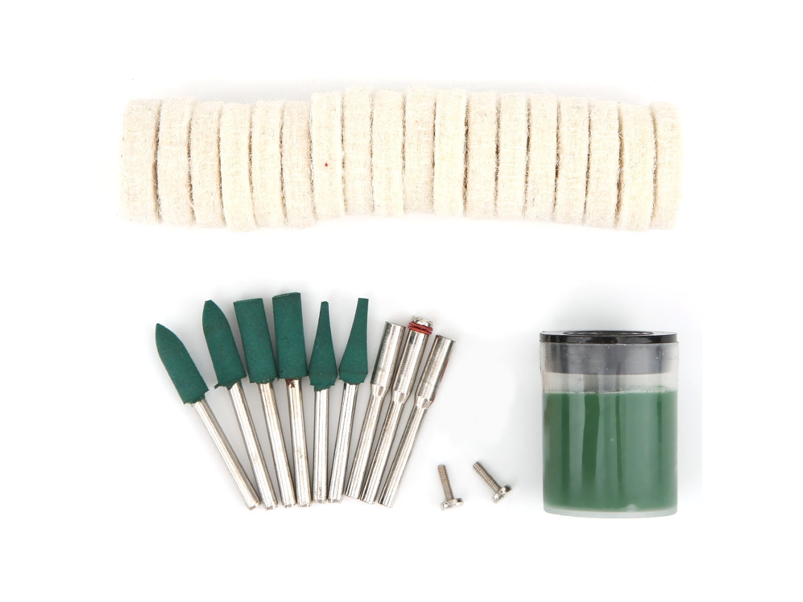 Set De 28 Acessórios De Lixa, Polimento E Esmalte Com Rodas De Lana Para Ferramenta Rotativa