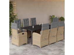Vidaxl 9 Pcs Conj. Jantar Jardim C/ Almofadões Vime Pe Bege Misturado