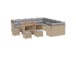 Conjunto 14 Conjunto De Sofá De Jardim Vidaxl Bege Vime Pe (110 X 55 X 71 Cm)