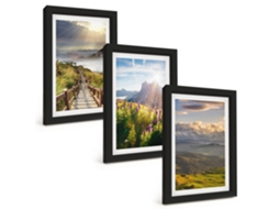 Composição De Quadros Paisagem De Montanha Com Flores Espelharte (3 Peças 20x30 Cm)
