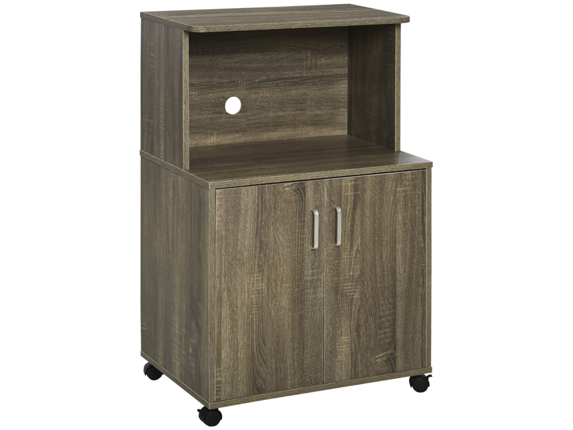 Carrinho de cozinha multifuncional com 4 rodas, armário e prateleira para micro-ondas 60,4x40,3x97cm cinza BTFORUS