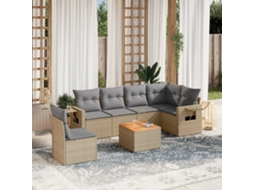 Vidaxl 7 Pcs Conj. Sofás Jardim C/ Almofadões Vime Pe Bege Misturado