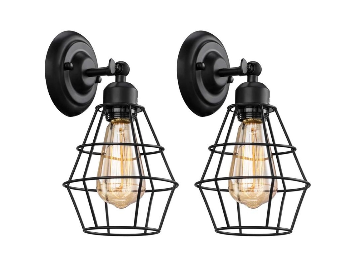 2026 lâmpada de Parede Industrial, 2 Unidades, Vintage com Cesta de Ferro, Acessório de Iluminação Rural para Quarto, Cabeceira, Garagem, Portão