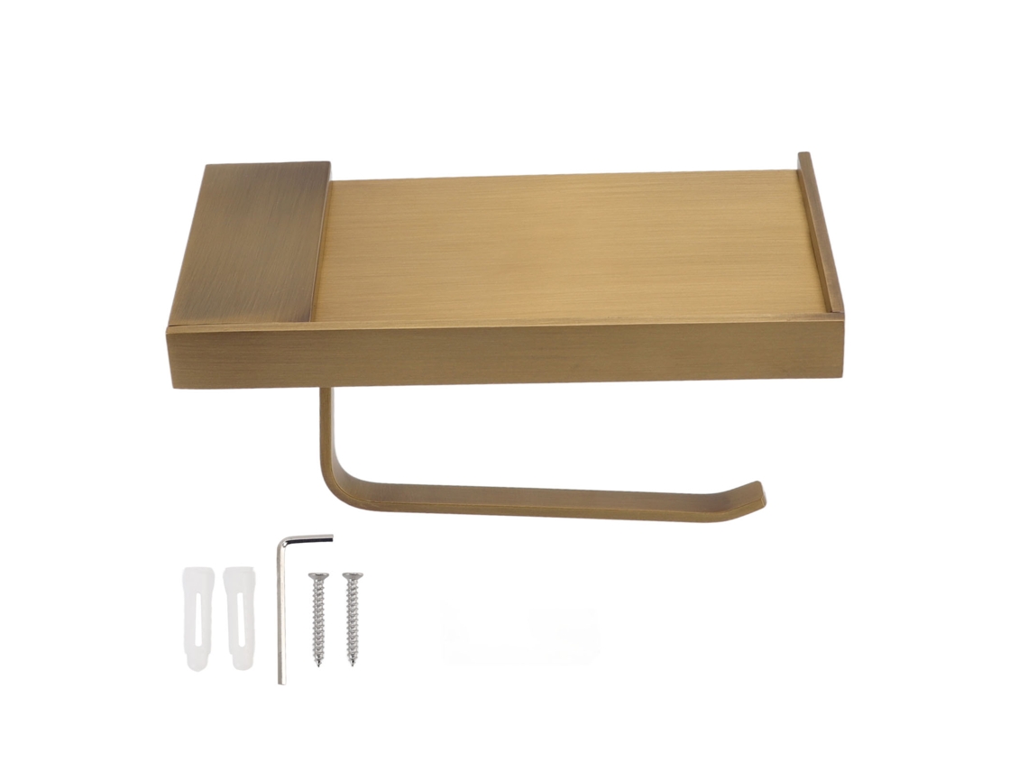 Suporte de Toalha de Papel Estilo Antigo, Cobre Puro, com Prateleira, Banheiro, Cozinha | S/MARCA
