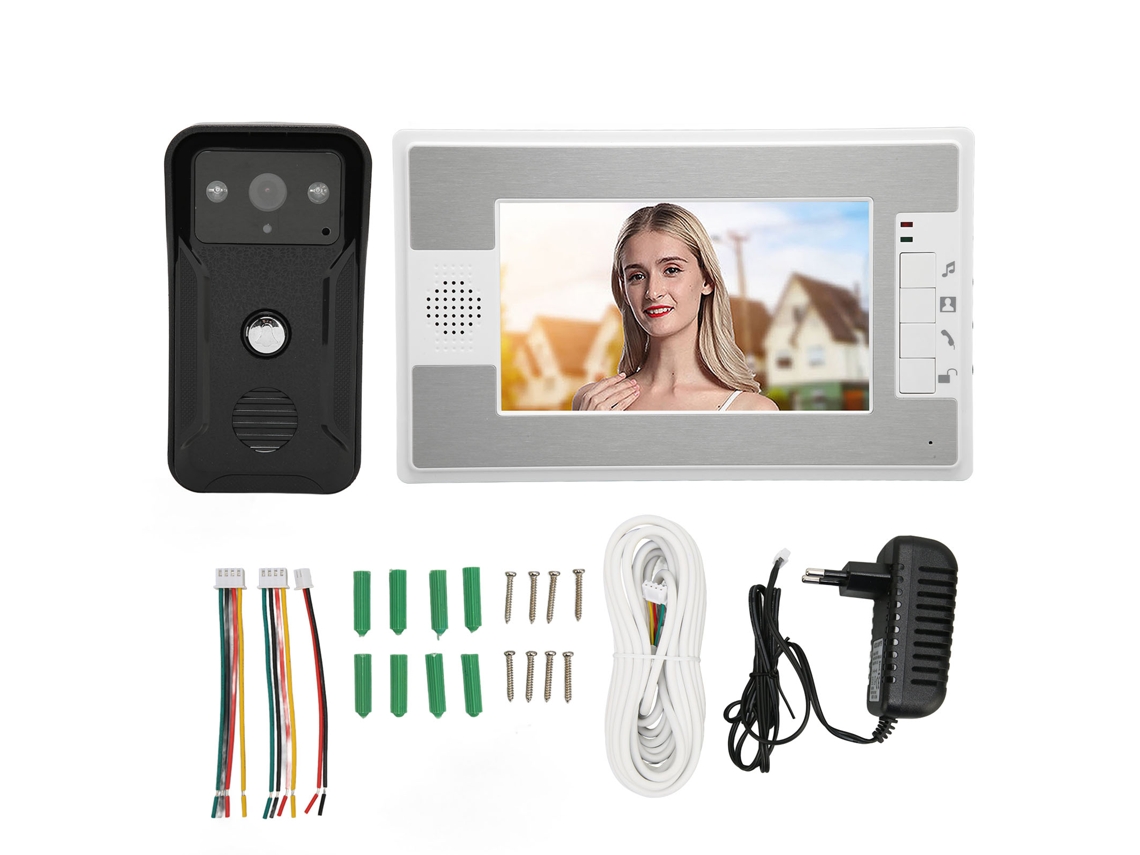 Campainha de Vídeo com Lcd Tft 7 Polegadas Visão Noturna Intercom Seguro Residencial Plugue Eu 100 240v