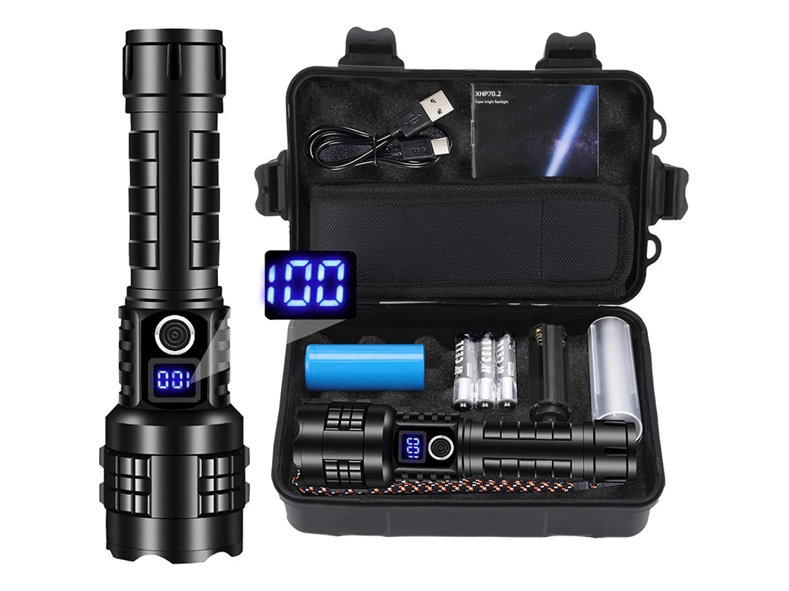 Lanterna Tática Recarregável Display Digital Kit Presente 5000mah