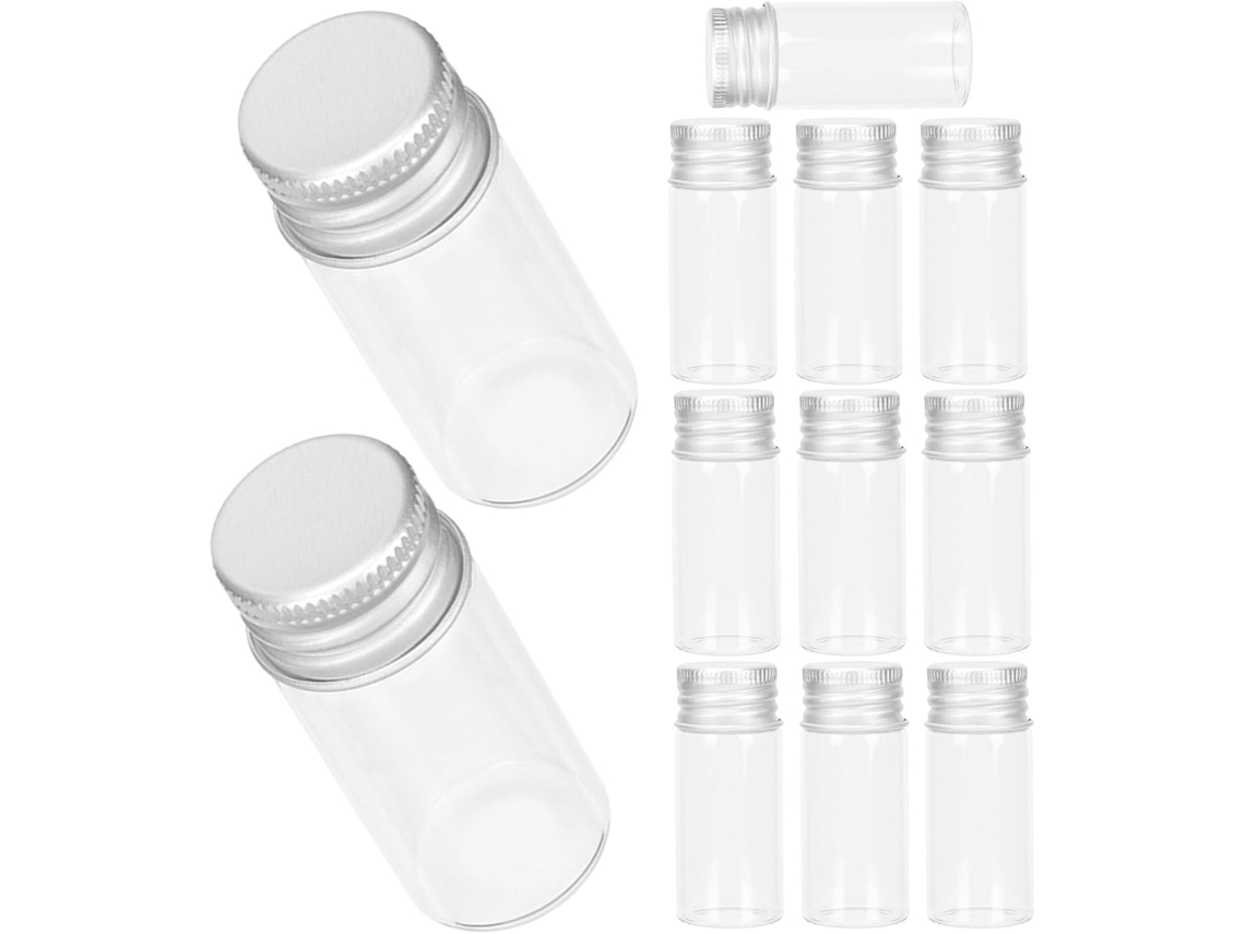 Conjunto De 12 Pequenos Frascos De Vidro Transparente