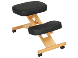 Cadeira Ergonómica Postural Com Apoio Para Joelhos E Rodas, Em Madeira De Borracha, Preto