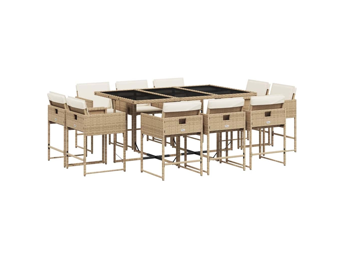 Conjunto de 11 Jantar para Jardim com Almofadões Vime Pe Bege MAISON EXCLUSIVE