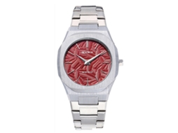 Relógio de Quartzo MDUG (branco e Vermelho) com Folhas em Relevo