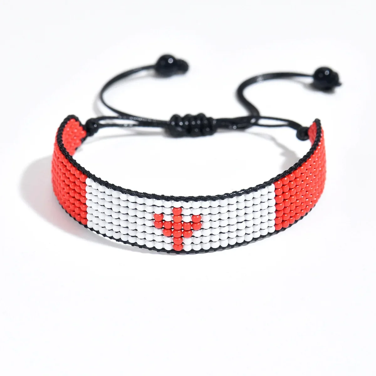 Pulseira De Miçangas Tecidas À Mão Com Design Geométrico Boêmio.